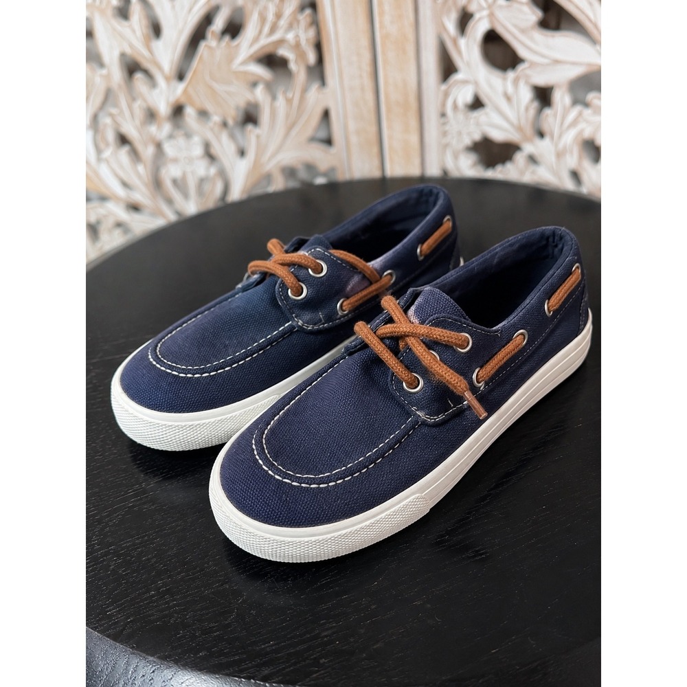 Cat & Jack Toddler Boys Collin Boat Shoes Navy Blue Canvas Loafers Size 3 NEW
